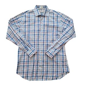 Peter Millar Blue Plaid Button Down Shirt L‎